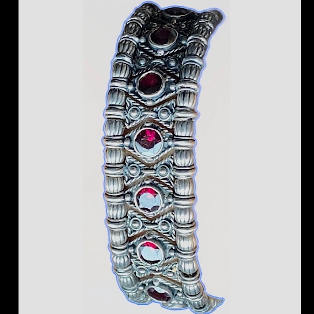 ❤️‍🔥2XHP❤️‍🔥VTG Gothic 925 Silver and Red Stone Bracelet - Picture 7 of 14